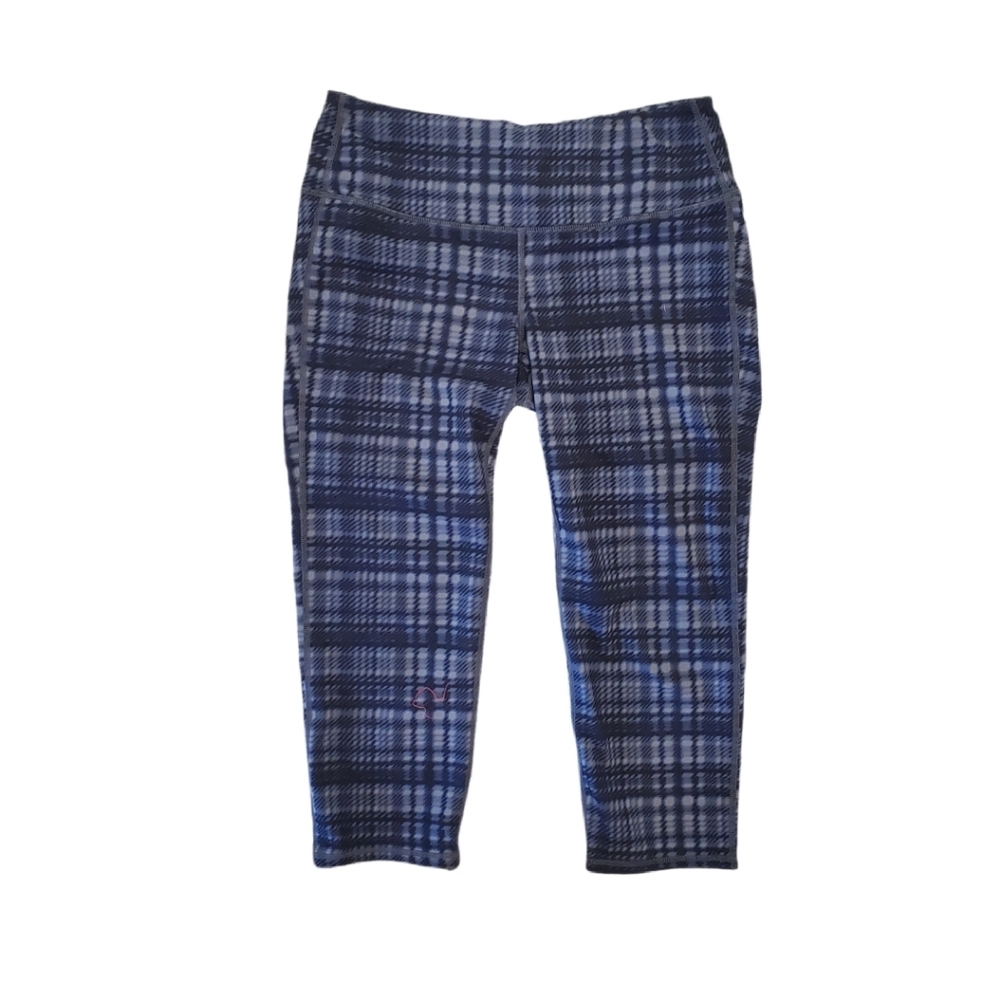 Athleta Women's Blue Gray Plaid Cropped Leggings Medium